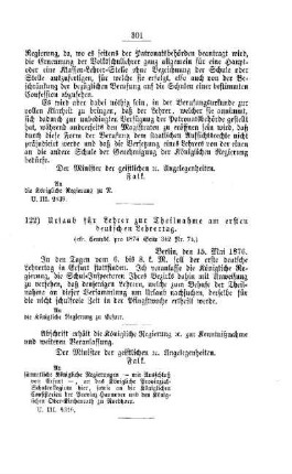 Urlaub für Lehrer zur Theilnahme am ersten deutschen Lehrertag : [IV. Seminarien, Bildung der Lehrer und deren persönliche Verhältnisse]