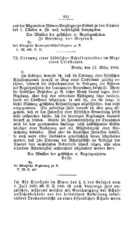 Ordnung einer städtischen Schuldeputation im Wege eines Ortsstatuts : [E. Oeffentliches Volksschulwesen]