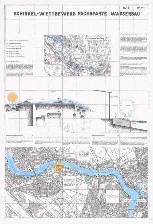 Fernwanderweg und Fahrradweg von Berlin-Köpenick nach Berlin-Treptow Schinkelwettbewerb 1994: Verkehrsanbindung: Lagepläne, Grundriss 1:500, Schnitt 1:50, Text