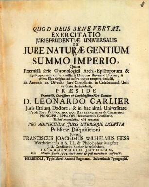 Exercitatio iurisprud. univ. de iure naturae, gentium et summo imperio
