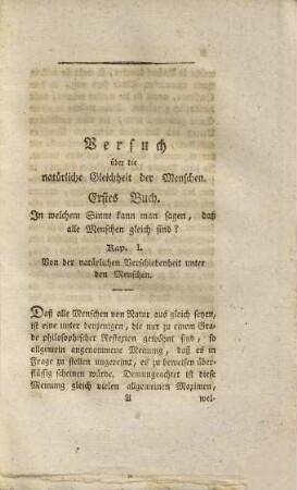 Versuch über die natürliche Gleichheit der Menschen : Eine Preißschrift