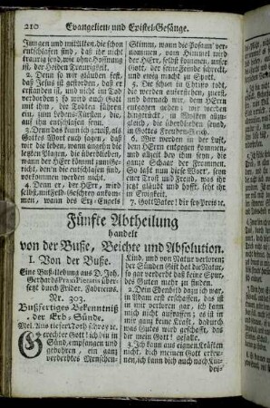 Fünfte Abtheilung handelt von der Buße, Beichte und Absolution.