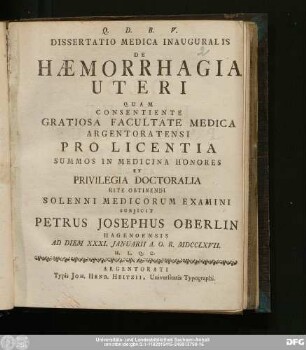 Dissertatio Medica Inauguralis De Hæmorrhagia Uteri