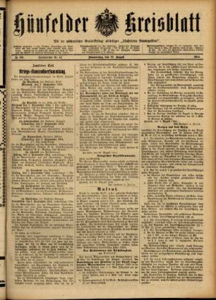 Ausgabe vom Donnerstag, den 27. August 1914.