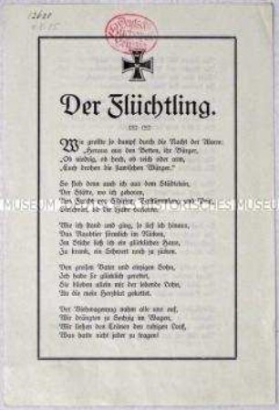 Flugschrift mit einem Kriegsgedicht