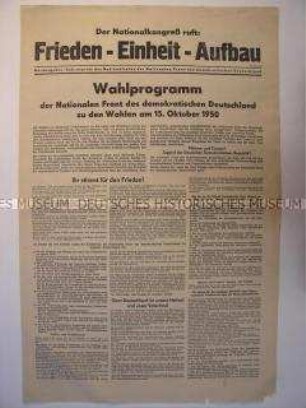 Sonderdruck mit dem Wahlprogramm der Nationalen Front zu den Volkskammerwahlen 1950