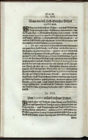 Tit. XVII. Von Execution außgesprochener Urtheil