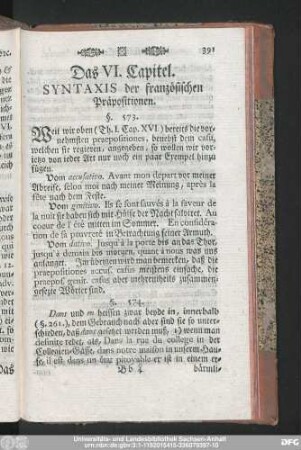 Das VI. Capitel. Syntaxis der französischen Präpositionen.