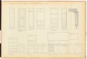 Reichsluftfahrtministerium, Berlin: Büromöbel: Akten-, Garderobenschränke, Schreibtisch Ansichten, Schnitte, Grundrisse 1:10