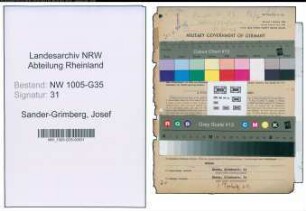 Entnazifizierung Josef Sander-Grimberg , geb. 10.02.1894 (Opernsaenger)