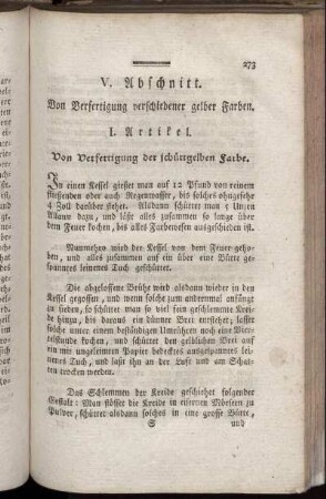 V. Abschnitt. Von Verfertigung verschiedener gelber Farben.