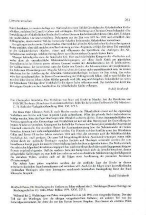 231-232 [Rezension] Clauss, Manfred, Die Beziehungen des Vatikans zu Polen waehrend des II. Weltkrieges