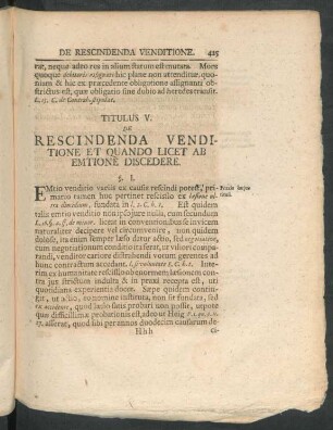 Titulus V. De Rescindenda Venditione Et Quando Licet Ab Emtione Discedere