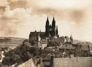 Meißen. Albrechtsburg und Dom, Blick vom Ökonomiehof des St.-Afra-Klosterhofes