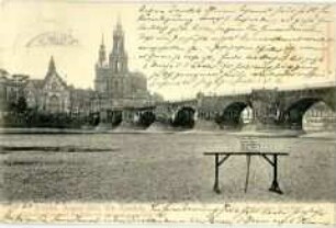 Das ausgetrocknete Flussbett der Elbe 1904 an der Augustusbrücke