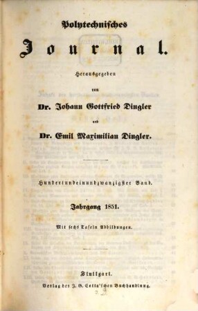 Polytechnisches Journal. 121. 1851