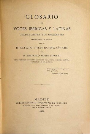 Glosario de voces ibéricas y latinas usadas entre los mozárabes