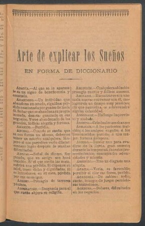 Arte de explicar los sueños : En forma de diccionario