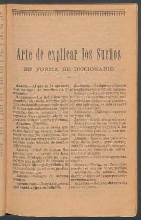 Arte de explicar los sueños : En forma de diccionario
