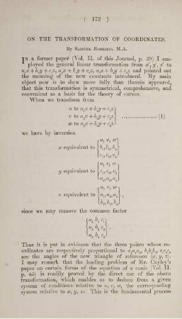 On the Transformation of coordinates.