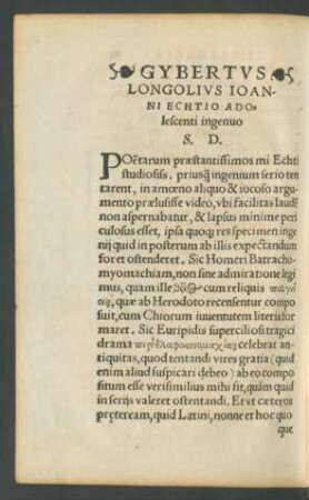 Gybertus Longolius Ioanni Echtio ... S. D.