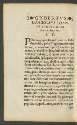 Gybertus Longolius Ioanni Echtio ... S. D.
