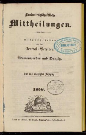 24: Mittheilungen der Landwirthschaftlichen Central-Vereine zu Marienwerder und Danzig