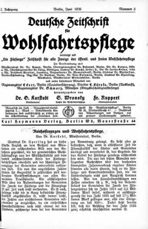 Reichsfinanzen und Wohlfahrtspflege