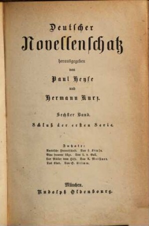 Deutscher Novellenschatz, 6. Schluß der ersten Serie