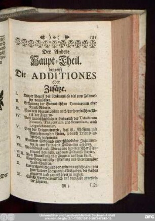 Der Andere Haupt-Theil. begreift Die Additiones oder Zusätze.