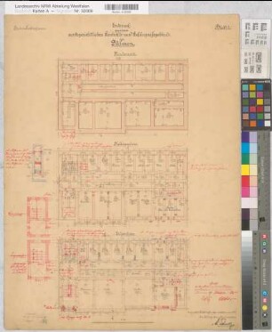 Dülmen (Dülmen) Neubau des Amtsgerichts (Amtsgericht und Gefängnis) Blatt 2 Grundrisse mit Revisionsvermerken 1895 1 : 100 64,5 x 49 Zeichnung Staatshochbauamt Münster