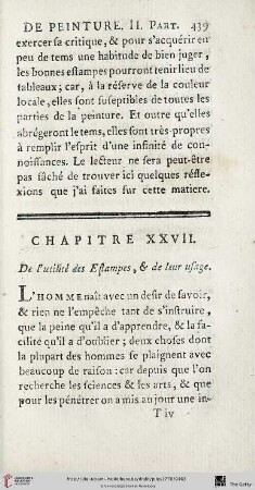 Chap. XXVII. : De l’utilité des estampes, & de leur usage