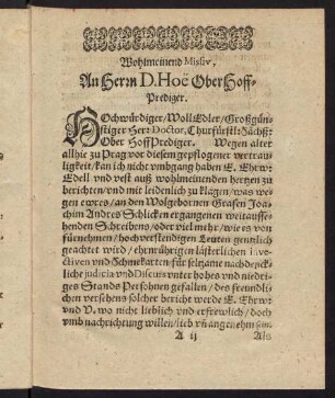 A2r-E4v, Wohlmeinend Missiu, an Herrn D. Hoe Oberhoff-Prediger