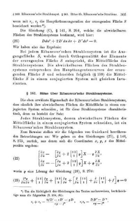 § 161. Sätze über Ribaucour'sche Strahlensysteme.