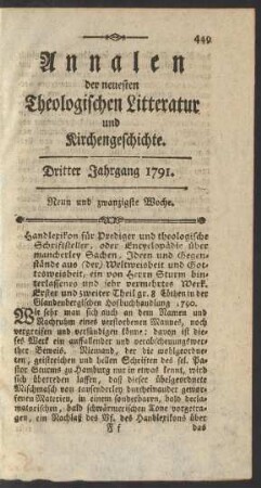 Neun und zwanzigste Woche