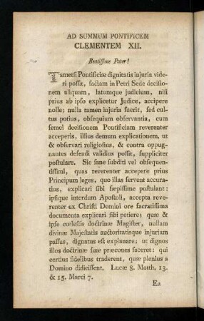 A3v-B2v, Ad Summum Pontificem Clementem XII