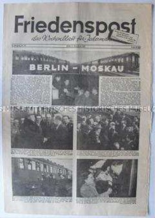 Wochenzeitung der DSF "Friedenspost" u.a. zum "Monat der Deutsch-Sowjetischen Freundschaft"