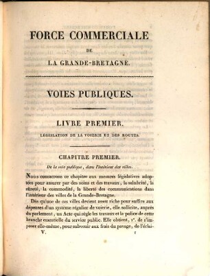 Force commerciale de la Grande-Bretagne, 1. Voies publiques, places, rues, routes, canaux, ponts et chaussées