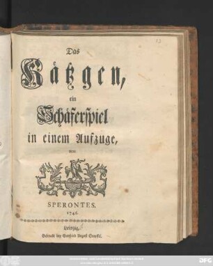 Das Kätzgen, ein Schäferspiel in einem Aufzuge