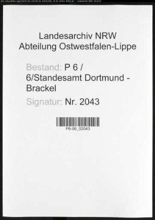 Sterberegister Standesamt Dortmund-Brackel (VI)