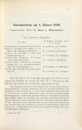 Verhandlungen der Zoologisch-Botanischen Gesellschaft in Wien. 46. 1896