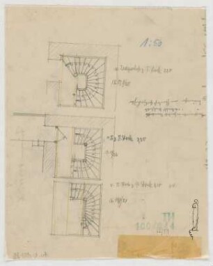 Fischer, Theodor; Gauting / Starnberg (Bayern); Ev. Christuskirche - Treppe (Grundrisse)