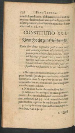 Constitutio XXII. Vom Hochtzeit-Geschencke