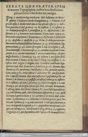 Errata Quae Praeter Spem & morem Typographiae nostrae huic libello irrepserunt benevolus lector ita corriget