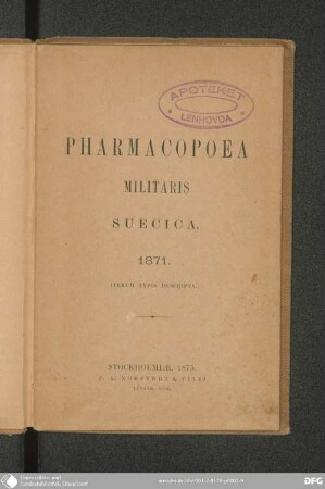 Pharmacopoea militaris Suecica 1871