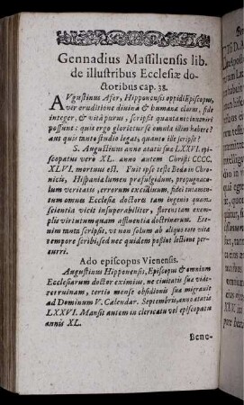 Gennadius Massiliensis lib. de illustribus Ecclesiae doctoribus cap. 38