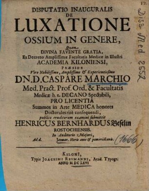 Disputatio Inauguralis De Luxatione Ossium In Genere