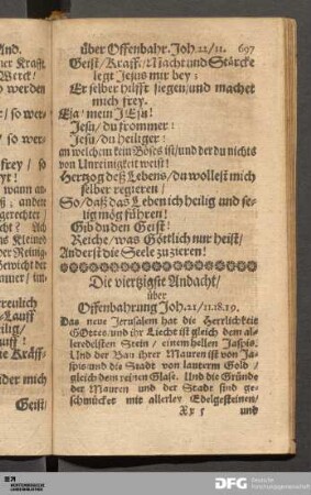 Die viertzigste Andacht / über Offenbahrung Joh. 21 / 11. 18. 19.