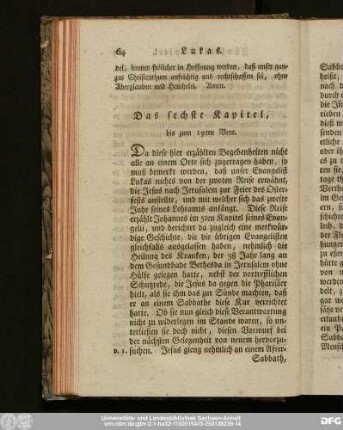 Das sechste Kapitel, bis zum 19ten Vers.