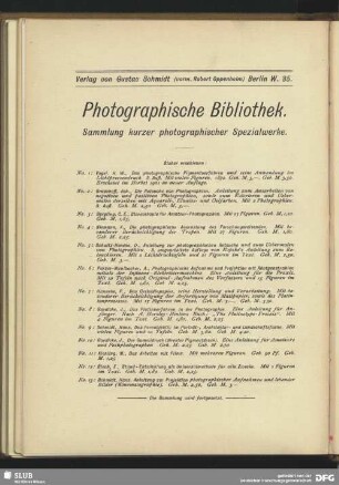 Photographische Bibliothek. Sammlung kurzer photographischer Spezialwerke